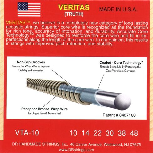DR Strings VTA-10 Veritas Phosphor برونزية سلسلة جيتار صوتي 10-48 ضوء إضافي in Saudi Arabia