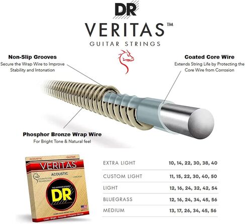 DR Strings VTA-10 Veritas Phosphor برونزية سلسلة جيتار صوتي 10-48 ضوء إضافي in Saudi Arabia