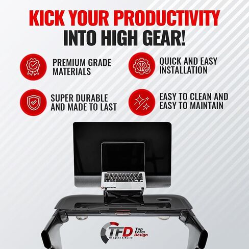 TFD ستيبتراي | متوافق مع Peloton Tread Plus فقط، صُنع في الولايات المتحدة الأمريكية | حامل مرفقات مكتب المشي لأجهزة الكمبيوتر المحمول والكمبيوتر اللوحي والهاتف والكتب - محطة عمل للتمرين - ملحقات جهاز المشي بيلوتون (أسود) in Kuwait