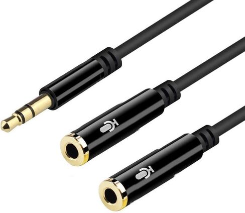 AGD محول ميكروفون مزدوج احترافي لـ 3.5 مم TRS 2 حلقتين 3 دبابيس Lavalier Mini Lav ميكروفونات ذكر إلى 2 أنثى متوافقة مع Rode Wireless Go Zoom Tascam GoPro Mediamod DSLR Canon Nikon Sony in Kuwait