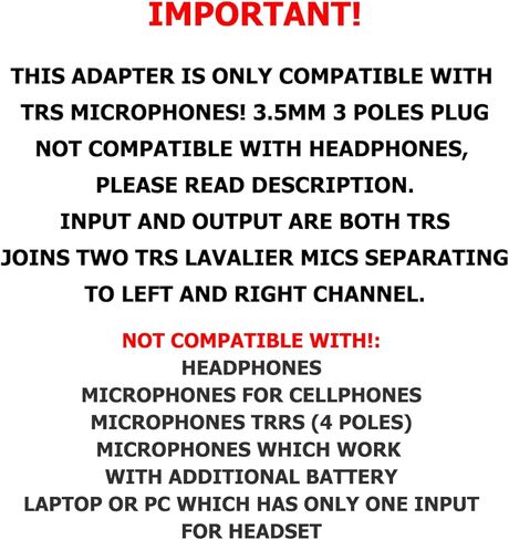 AGD محول ميكروفون مزدوج احترافي لـ 3.5 مم TRS 2 حلقتين 3 دبابيس Lavalier Mini Lav ميكروفونات ذكر إلى 2 أنثى متوافقة مع Rode Wireless Go Zoom Tascam GoPro Mediamod DSLR Canon Nikon Sony in Kuwait