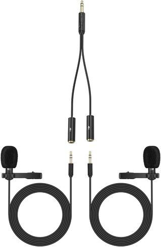 AGD محول ميكروفون مزدوج احترافي لـ 3.5 مم TRS 2 حلقتين 3 دبابيس Lavalier Mini Lav ميكروفونات ذكر إلى 2 أنثى متوافقة مع Rode Wireless Go Zoom Tascam GoPro Mediamod DSLR Canon Nikon Sony in Kuwait