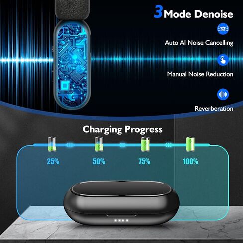 VEVARUN 2 حزمة من ميكروفون Lavalier اللاسلكي لجهاز iPhone iPad مع علبة شحن - مشبك 7H على ميكروفون طية صدر السترة لاسلكي لتسجيل الفيديو، يوتيوب، مقابلة، 3 أوضاع Denoise، 70 قدم in Kuwait