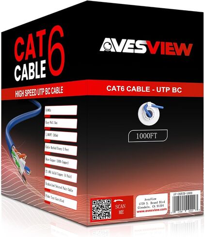 كابل إيثرنت AvesView CAT6 داخلي بطول 1000 قدم صندوق سحب سهل 10 جيجابت في الثانية Cat 6 كبل إنترنت عالي السرعة زوج ملتوي (FTP) من الألومنيوم المغطى بالنحاس (CCA) 23AWG 550 ميجا هرتز - أزرق in Kuwait
