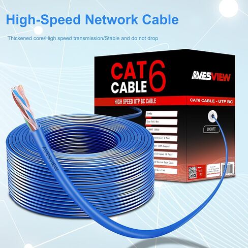 كابل إيثرنت AvesView CAT6 داخلي بطول 1000 قدم صندوق سحب سهل 10 جيجابت في الثانية Cat 6 كبل إنترنت عالي السرعة زوج ملتوي (FTP) من الألومنيوم المغطى بالنحاس (CCA) 23AWG 550 ميجا هرتز - أزرق in Kuwait