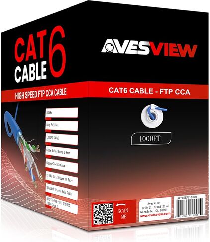 كابل إيثرنت AvesView CAT6 داخلي بطول 1000 قدم صندوق سحب سهل 10 جيجابت في الثانية Cat 6 كبل إنترنت عالي السرعة زوج ملتوي (FTP) من الألومنيوم المغطى بالنحاس (CCA) 23AWG 550 ميجا هرتز - أزرق in Kuwait