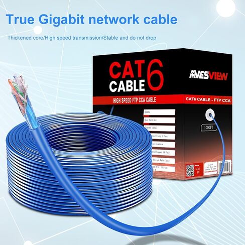 كابل إيثرنت AvesView CAT6 داخلي بطول 1000 قدم صندوق سحب سهل 10 جيجابت في الثانية Cat 6 كبل إنترنت عالي السرعة زوج ملتوي (FTP) من الألومنيوم المغطى بالنحاس (CCA) 23AWG 550 ميجا هرتز - أزرق in Kuwait