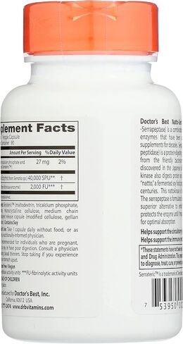 Doctors Best Natto-Serra، غير معدل وراثيًا، نباتي، 90 كبسولة نباتية (عبوة من 1) in Kuwait