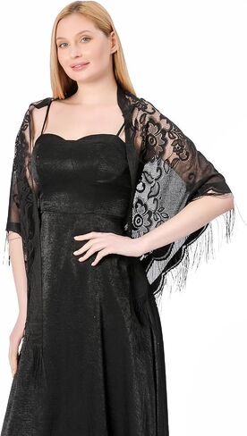 Sanmoury Women's Triangle Lace Shawls Wraps For Bride Wedding Floral Lightweight Fringe Scarf For Evening Party Dress in Saudi Arabia