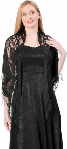 Sanmoury Women's Triangle Lace Shawls Wraps For Bride Wedding Floral Lightweight Fringe Scarf For Evening Party Dress in Saudi Arabia