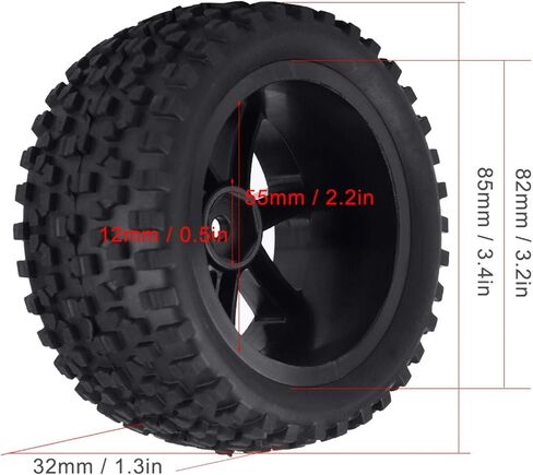 RiToEasysports 4pcs RC Tires,RC Truck Wheel Rubber Tire High Resilience Hex Adapter 12mm Compatible with VRX/LRP ZD Racing Crawler Car (Black) Car Model Accessory in Saudi Arabia