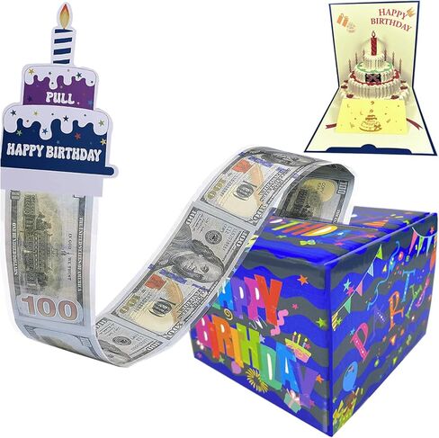 Surprise Money Box for Cash Gift and 3D Gift Cards, Birthday Money Box for Cash Gift for Kids Adults，Money Gift Boxes for Cash Pull with Money Holder for Money Roll and Bag-Blue in Saudi Arabia