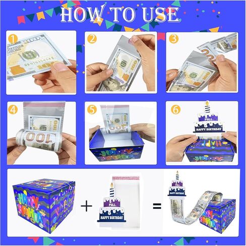 Surprise Money Box for Cash Gift and 3D Gift Cards, Birthday Money Box for Cash Gift for Kids Adults，Money Gift Boxes for Cash Pull with Money Holder for Money Roll and Bag-Blue in Saudi Arabia