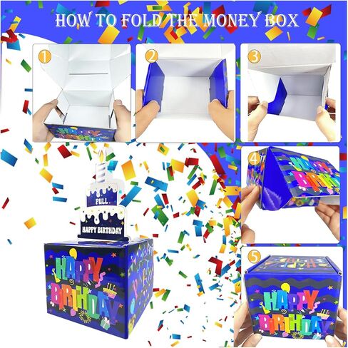 Surprise Money Box for Cash Gift and 3D Gift Cards, Birthday Money Box for Cash Gift for Kids Adults，Money Gift Boxes for Cash Pull with Money Holder for Money Roll and Bag-Blue in Saudi Arabia
