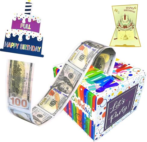 Surprise Money Box for Cash Gift and 3D Gift Cards, Birthday Money Box for Cash Gift for Kids Adults，Money Gift Boxes for Cash Pull with Money Holder for Money Roll and Bag-Blue in Saudi Arabia