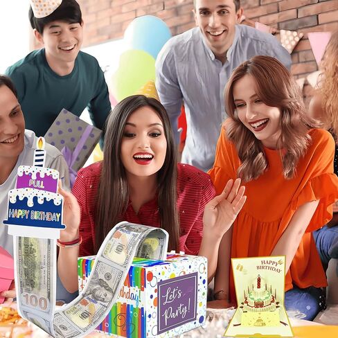 Surprise Money Box for Cash Gift and 3D Gift Cards, Birthday Money Box for Cash Gift for Kids Adults，Money Gift Boxes for Cash Pull with Money Holder for Money Roll and Bag-Blue in Saudi Arabia
