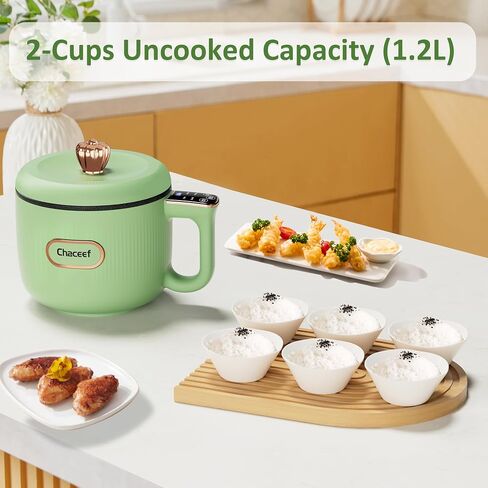 طباخ أرز صغير من تشاسيف، 2 كوب غير مطبوخ، 1.2 لتر جهاز طهي أرز صغير بتحكم ذكي مع النودلز، مقلي، وظائف العصيدة، طباخ أرز صغير مع طلاء غير لاصق، أساسيات غرفة النوم الجامعية، أخضر in Kuwait