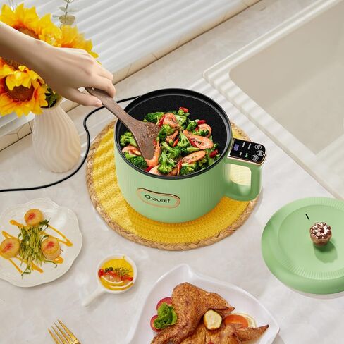 طباخ أرز صغير من تشاسيف، 2 كوب غير مطبوخ، 1.2 لتر جهاز طهي أرز صغير بتحكم ذكي مع النودلز، مقلي، وظائف العصيدة، طباخ أرز صغير مع طلاء غير لاصق، أساسيات غرفة النوم الجامعية، أخضر in Kuwait