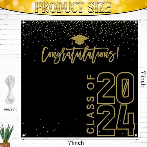 فئة من 2024 خلفية التخرج الذهب الأسود تهنئة التخرج حفلة صورة الخلفية، 6 * 6ft كبير كشك الدعائم تهنئة راية لعام 2024 لوازم زينة حفلة التخرج (أحمر أسود) in Kuwait