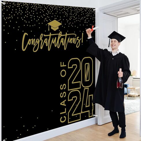 فئة من 2024 خلفية التخرج الذهب الأسود تهنئة التخرج حفلة صورة الخلفية، 6 * 6ft كبير كشك الدعائم تهنئة راية لعام 2024 لوازم زينة حفلة التخرج (أحمر أسود) in Kuwait