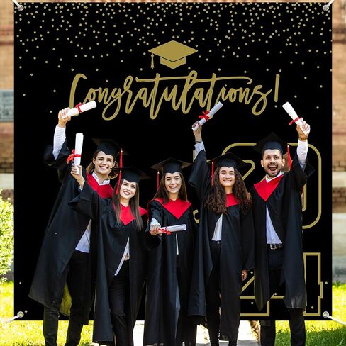 فئة من 2024 خلفية التخرج الذهب الأسود تهنئة التخرج حفلة صورة الخلفية، 6 * 6ft كبير كشك الدعائم تهنئة راية لعام 2024 لوازم زينة حفلة التخرج (أحمر أسود) in Kuwait