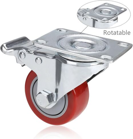 عجلات COOCHEER، عجلات شديدة التحمل مقاس 3 بوصات، تحميل 2000 رطل، عجلات تحمل قابلة للقفل مع فرامل، عجلات دوارة بلوحة علوية 360 درجة للأثاث ومنضدة العمل، مجموعة عجلات من 4، أحمر (مسامير مجانية) in Kuwait
