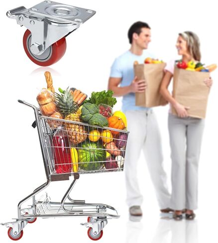 عجلات COOCHEER، عجلات شديدة التحمل مقاس 3 بوصات، تحميل 2000 رطل، عجلات تحمل قابلة للقفل مع فرامل، عجلات دوارة بلوحة علوية 360 درجة للأثاث ومنضدة العمل، مجموعة عجلات من 4، أحمر (مسامير مجانية) in Kuwait