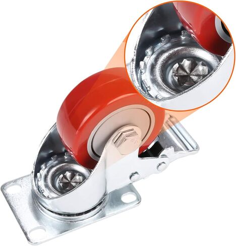 عجلات COOCHEER، عجلات شديدة التحمل مقاس 3 بوصات، تحميل 2000 رطل، عجلات تحمل قابلة للقفل مع فرامل، عجلات دوارة بلوحة علوية 360 درجة للأثاث ومنضدة العمل، مجموعة عجلات من 4، أحمر (مسامير مجانية) in Kuwait