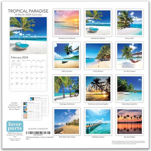 2024 Tropical Paradise Beaches Hangable Wall Calendar Monthly - Beautiful Scenic Nature Travel Ocean Beach Photography Photo Gift Organizing Planning in Saudi Arabia