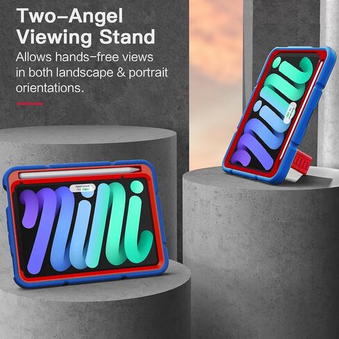 Grifobes Case for iPad mini 7th 2024 (A17 Pro) / Mini 6th Generation 2021 8.3", Heavy Duty Shockproof Cover with Pencil Holder Stand, for i Pad Mini 7/6 Gen 8.3 inch Case (Red+Blue) in Saudi Arabia