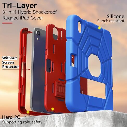 Grifobes Case for iPad mini 7th 2024 (A17 Pro) / Mini 6th Generation 2021 8.3", Heavy Duty Shockproof Cover with Pencil Holder Stand, for i Pad Mini 7/6 Gen 8.3 inch Case (Red+Blue) in Saudi Arabia