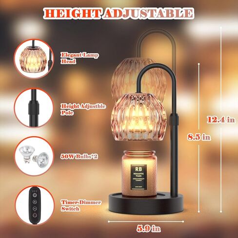 مصباح تدفئة الشموع من RAINBEAN قابل للتعتيم - سخان كهربائي لمصباح الشمعة العلوي مع خافت للشموع المعطرة، مصباح شمعة لتدفئة شموع البرطمان، ديكور منزلي، هدايا عيد الحب للابنة/الأم/النساء in Kuwait