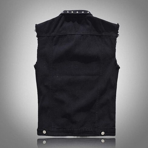 Mens Denim Vest Punk Rock Style Rivet Black Jeans Waistcoat Raw Edge Jacket in Saudi Arabia