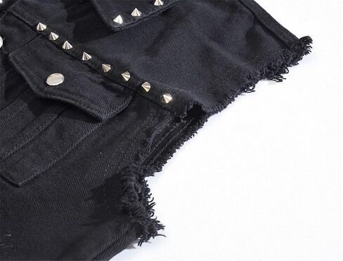 Mens Denim Vest Punk Rock Style Rivet Black Jeans Waistcoat Raw Edge Jacket in Saudi Arabia