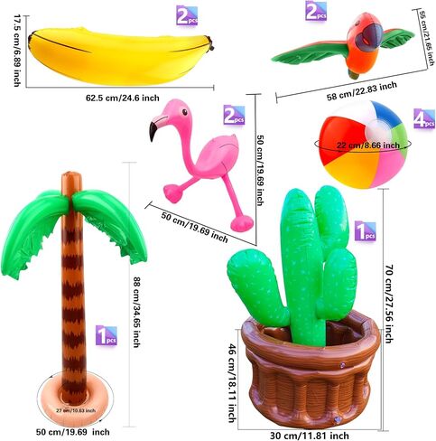 12 Pack Large Inflatable Palm Tree Cooler Palm Tree Blow up Flamingo Banana Beach Ball Parrot Beach Ball Toys for Tropical Hawaiian Summer Pool Party Decorations in Saudi Arabia