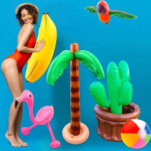 12 Pack Large Inflatable Palm Tree Cooler Palm Tree Blow up Flamingo Banana Beach Ball Parrot Beach Ball Toys for Tropical Hawaiian Summer Pool Party Decorations in Saudi Arabia