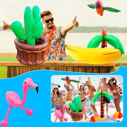12 Pack Large Inflatable Palm Tree Cooler Palm Tree Blow up Flamingo Banana Beach Ball Parrot Beach Ball Toys for Tropical Hawaiian Summer Pool Party Decorations in Saudi Arabia