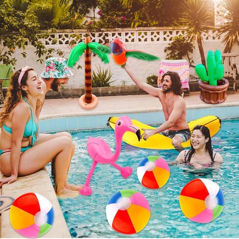 12 Pack Large Inflatable Palm Tree Cooler Palm Tree Blow up Flamingo Banana Beach Ball Parrot Beach Ball Toys for Tropical Hawaiian Summer Pool Party Decorations in Saudi Arabia