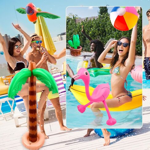 12 Pack Large Inflatable Palm Tree Cooler Palm Tree Blow up Flamingo Banana Beach Ball Parrot Beach Ball Toys for Tropical Hawaiian Summer Pool Party Decorations in Saudi Arabia