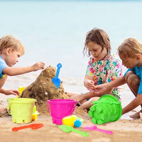 Junkin 36 قطعة 7.5 بوصة مجموعة ألعاب دلو الشاطئ ومعاول الشاطئ الرملية على شكل قلعة رملية دلاء رملية للشاطئ وحمام السباحة والبستنة، 18 دلو و18 مجرفة in Saudi Arabia