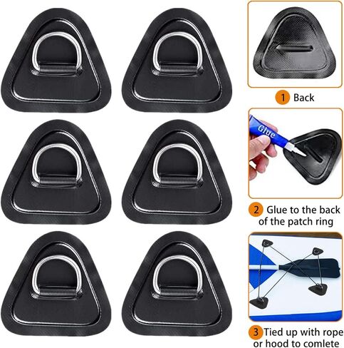 Yiishuiil D-Ring Patch، 6 حزمة من الفولاذ المقاوم للصدأ D Ring رقعة دائرية لقارب الكاياك القابل للنفخ PVC، D-Ring PVC Patch Stand-Up Paddleboard SUP Canoe Raft Accessories in Kuwait