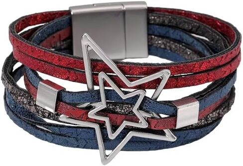 Boho Leather Wrap Bracelets Trendy Five-Pointed Star Stackable Cuff Bangle Bracelets Layered Charm For Women Girls Birthday Christmas Jewelry Gifts New Year in Saudi Arabia