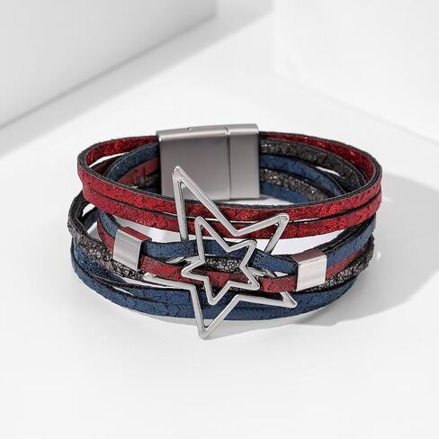 Boho Leather Wrap Bracelets Trendy Five-Pointed Star Stackable Cuff Bangle Bracelets Layered Charm For Women Girls Birthday Christmas Jewelry Gifts New Year in Saudi Arabia