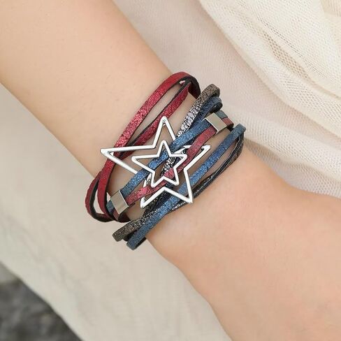 Boho Leather Wrap Bracelets Trendy Five-Pointed Star Stackable Cuff Bangle Bracelets Layered Charm For Women Girls Birthday Christmas Jewelry Gifts New Year in Saudi Arabia
