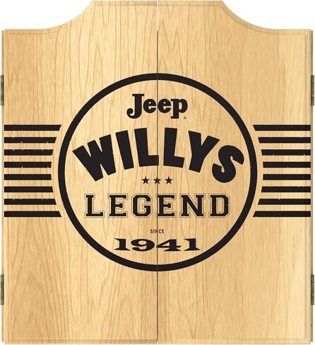مجموعة خزانة لوحة رمي السهام العالمية من العلامة التجارية - لوحة رمي السهام السوداء من Jeep Willys Legend مع 6 سهام بأطراف فولاذية، ولوحة النتائج، وخزانة خشبية معلقة in Saudi Arabia