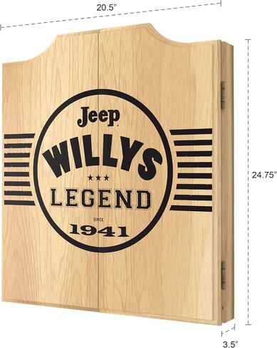 مجموعة خزانة لوحة رمي السهام العالمية من العلامة التجارية - لوحة رمي السهام السوداء من Jeep Willys Legend مع 6 سهام بأطراف فولاذية، ولوحة النتائج، وخزانة خشبية معلقة in Saudi Arabia