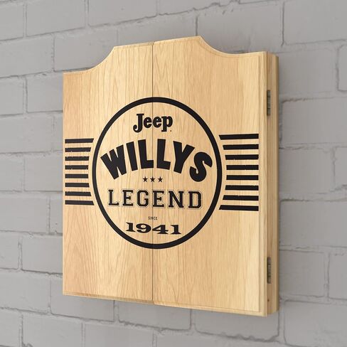 مجموعة خزانة لوحة رمي السهام العالمية من العلامة التجارية - لوحة رمي السهام السوداء من Jeep Willys Legend مع 6 سهام بأطراف فولاذية، ولوحة النتائج، وخزانة خشبية معلقة in Saudi Arabia