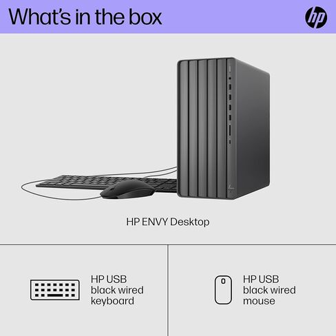 كمبيوتر مكتبي HP Envy، Intel Core i5-14400، ذاكرة الوصول العشوائي 8 جيجابايت، 512 جيجابايت SSD، Intel UHD Graphics 730، Windows 11 Home، TE01-5012 (2024) in Kuwait