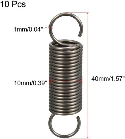 uxcell Extended Tension Spring Wire Diameter 0.04" , OD 0.39" , Free Length 1.57" Spring Steel Small Dual Hook Tension Spring 10pcs in Saudi Arabia