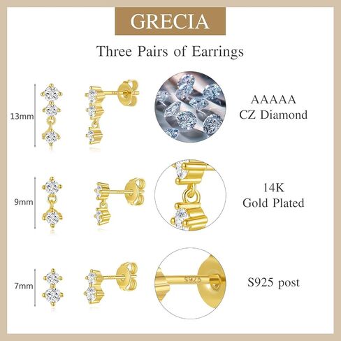Gold Stud Earrings for Women, 14k Gold Plated Dainty Cartilage Earrings Set for Multiple Piercing Hypoallergenic Earrings Trendy for Women, 3 Pairs in Saudi Arabia